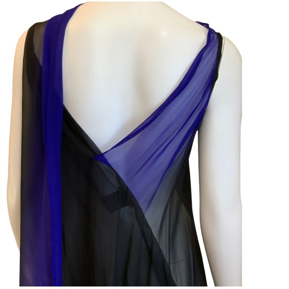 Ann Demeulemeester blue and black sheer Silk top with back drape size 40=10 - Picture 3 of 6